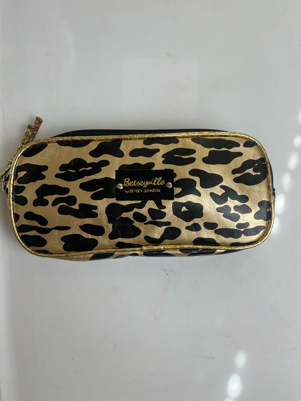 Betsey Johnson Gold and Black Leopard Cosmetic Pouch